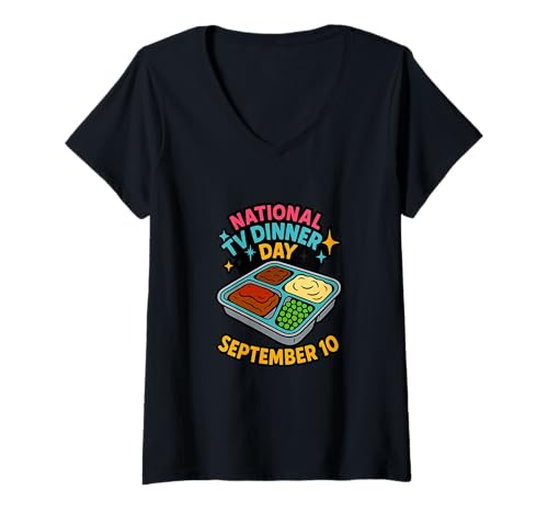 Damen National TV Dinner Day 10. September Retro Diner-Stil Design T-Shirt mit V-Ausschnitt von Every Day Is A Day Designs