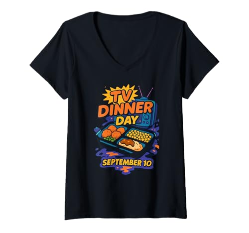 Damen National TV Dinner Day 10. September Retro Diner-Stil Design T-Shirt mit V-Ausschnitt von Every Day Is A Day Designs