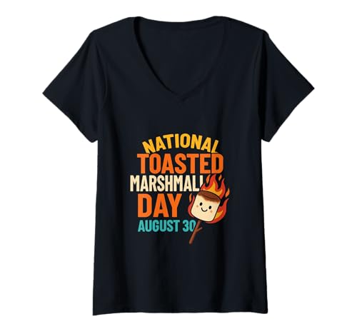 Damen National Toasted Marshmallow Day 30. August Fun Retro 90s T-Shirt mit V-Ausschnitt von Every Day Is A Day Designs