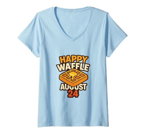 Damen National Waffle Day 24. August Frühstück Brunch Sirup Stapel T-Shirt mit V-Ausschnitt von Every Day Is A Day Designs