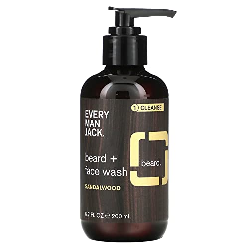 Every Man Jack Beard + Face Wash – Sandelholz | 200 ml – 1 Flasche | natürlich gewonnen, ohne Parabene, ohne Phthalate, ohne Farbstoffe und ohne Tierversuche zertifiziert von Every Man Jack
