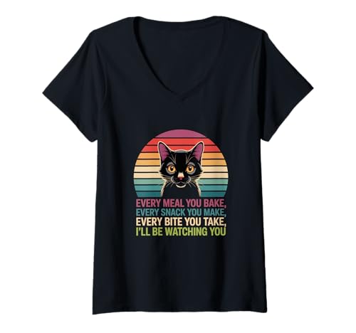 Damen Jeder Snack, den du zubereitest, Jede Mahlzeit, die du backst, lustige Katzenzitate T-Shirt mit V-Ausschnitt Damen Jeder Snack, den du zubereitest, Jede Mahlzeit, die du backst, lustige Katzenzitate T-Shirt mit V-Ausschnitt von Every Snack You Make Every Meal You Bake Cat Shirt
