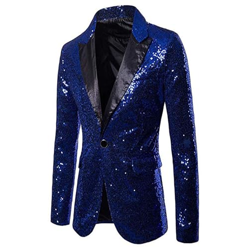 EveryLu Herren Pailletten Sakko Glitzer Slim Fit Blazer EIN-Knopf Glitter Anzugjacke Gold Smoking für Hochzeit Party Festlich Weihnachten Karneval Kostüm (Blau, XXL) von EveryLu