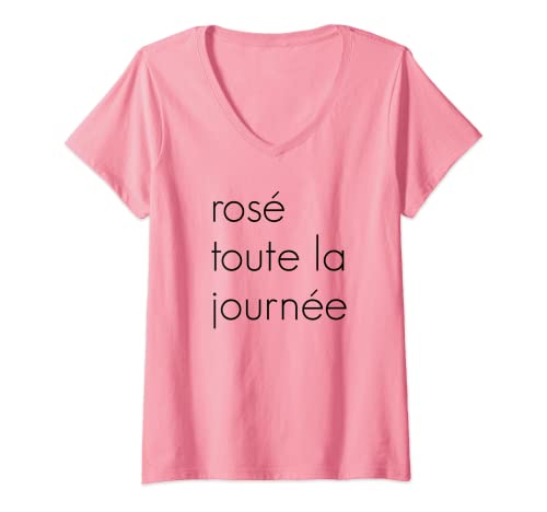Damen Rose All Day French T-Shirt Rose Toute Le Journee T-Shirt mit V-Ausschnitt von Everyday Francais