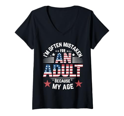 Damen Grafik I'm Oft Mistaken for an Adult Because of My Age T-Shirt mit V-Ausschnitt Damen Grafik I'm Oft Mistaken for an Adult Because of My Age T-Shirt mit V-Ausschnitt von Everyday Humor Designs