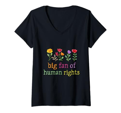 Damen Großer Fan von Menschenrechtsprotesten mit Blumenmotiv T-Shirt mit V-Ausschnitt von Everyday Justice Studio