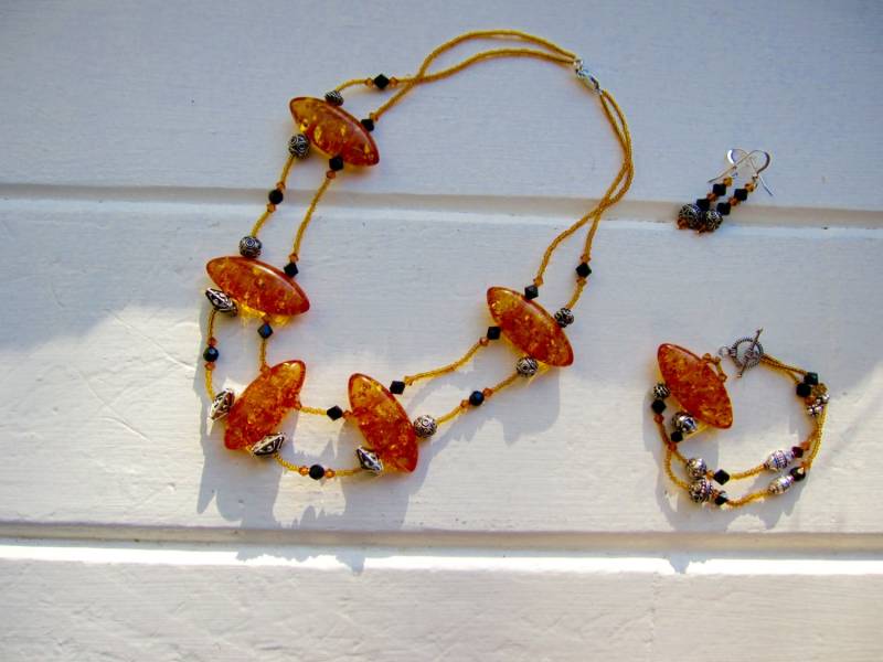 sterling Silber, Bernstein, Swarovski Kristall Halskette, Armband Und Ohrringe sterling Silber, Bernstein, Swarovski Kristall Halskette, Armband Und Ohrringe von EverydayJewelsInc