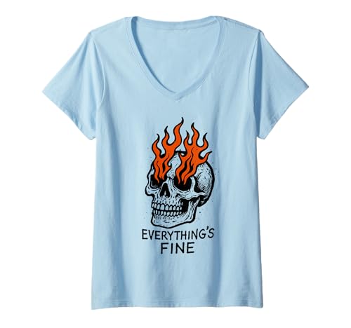 Damen Everything is Fine Retro Graphic Everything's Fine Grunge T-Shirt mit V-Ausschnitt von Everything Is Fine Retro Graphic Everything's Fine