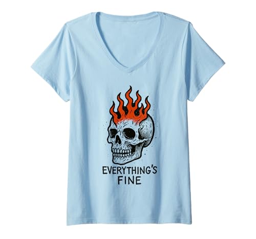 Damen Everything is Fine Retro Graphic Everything's Fine Grunge T-Shirt mit V-Ausschnitt von Everything Is Fine Retro Graphic Everything's Fine