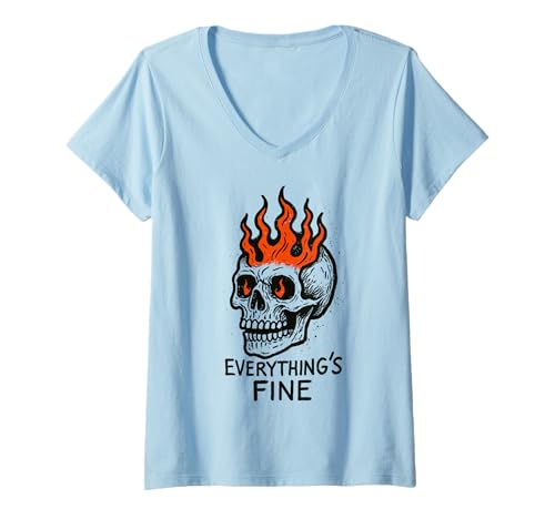 Damen Everything is Fine Retro Graphic Everything's Fine Grunge T-Shirt mit V-Ausschnitt von Everything Is Fine Retro Graphic Everything's Fine