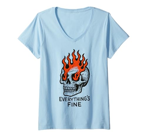 Damen Everything is Fine Retro Graphic Everything's Fine Grunge T-Shirt mit V-Ausschnitt von Everything Is Fine Retro Graphic Everything's Fine