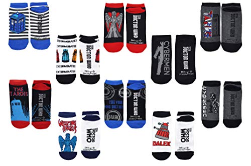 Doctor Who Socken Merchandise (10 Paar) - (Damen) Dr. Who Gifts Cosplay Low Cut Socken - Passend für Schuhgröße 37-45 (Damen), Mehrfarbig, Medium von Everything Legwear