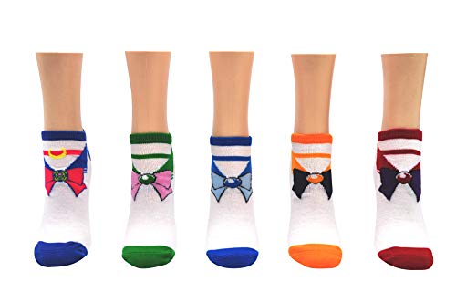 Sailor Moon Lowcut Socken (5 Paar) – Mädchen Uniform Socken – passend für Damenschuhe Größe 37-38 von Everything Legwear