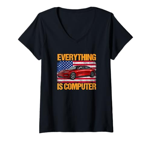 Damen Everything Is Computer US-Flagge | Trump Everything's Computer T-Shirt mit V-Ausschnitt von Everything's Computer tees