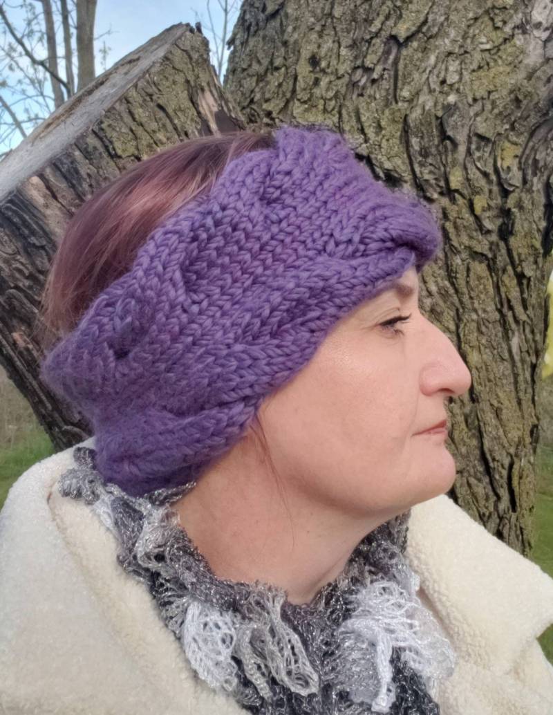 Kabelstrick Winter Stirnband, Ohrwärmer, Lila von EverythingKnitt
