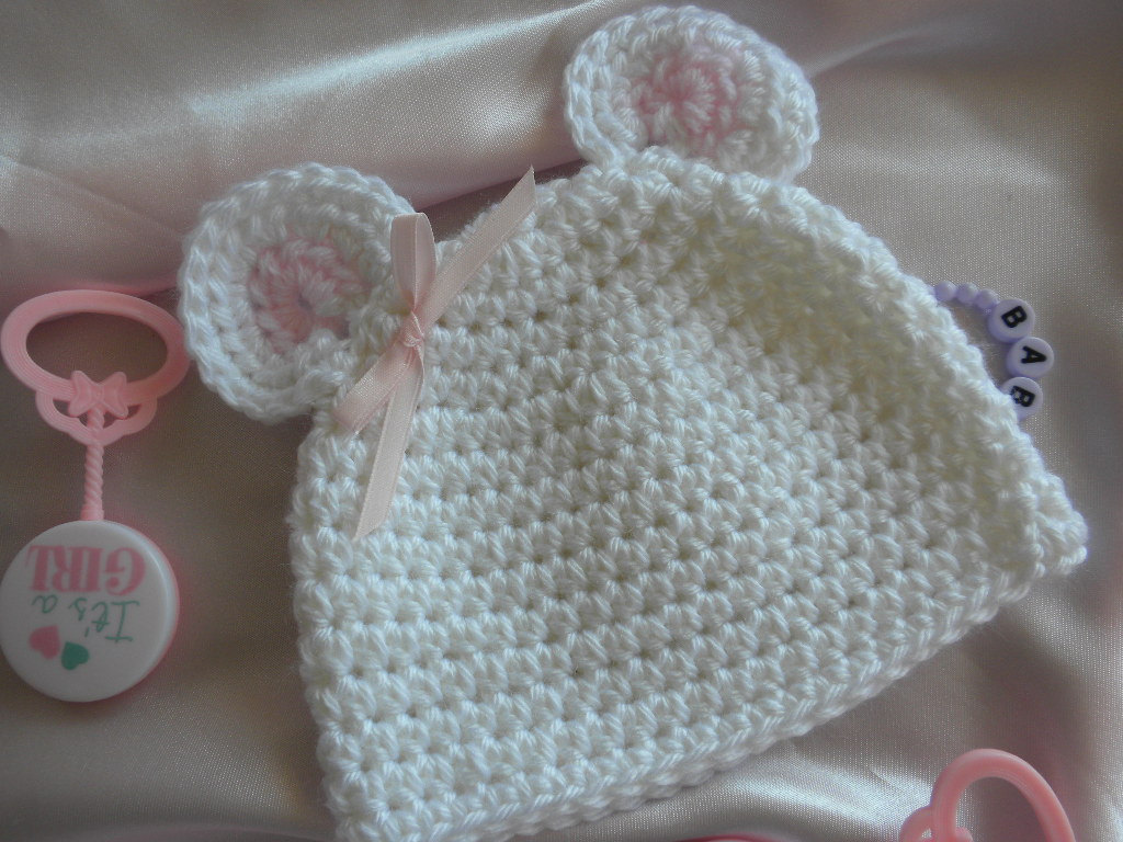 Weiße Gehäkelte Maus Mütze, Baby Mädchen Mütze Mit Ohren, Foto Prop Neugeborene Ohren von EverythingsSewMom