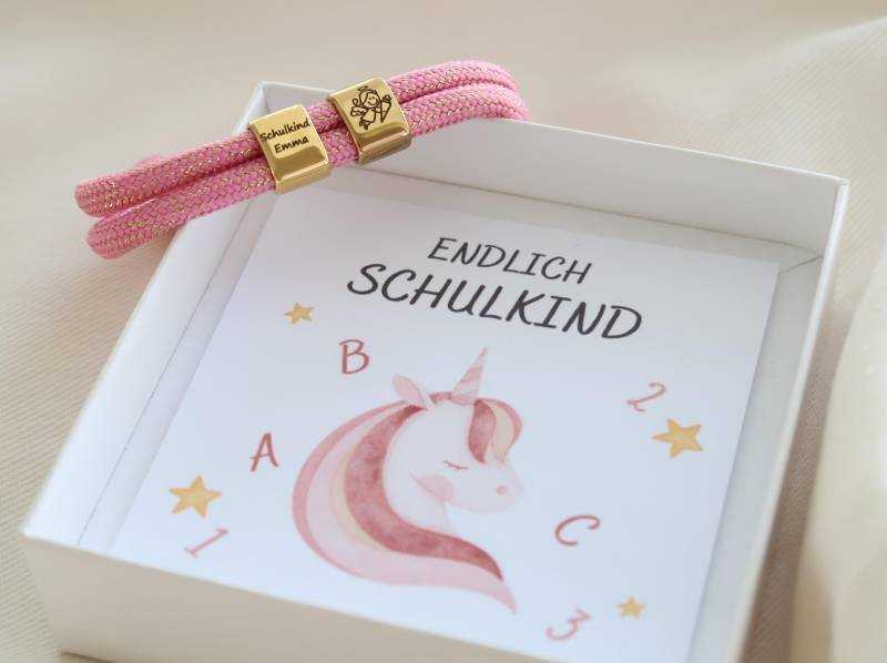 Personalisiertes Glitzer Armband Mit Gravur - Namensarmband Segeltau Geschenk Einschulung Kommunion Taufe Idee Schultüte von EveundLyn