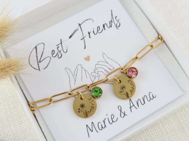 Armband Mit Gravur - Geburtsstein Personalisiertes Geschenk Beste Freunde Personalisierbare Grußkarte Weihnachtsgeschenk von EveundLyn