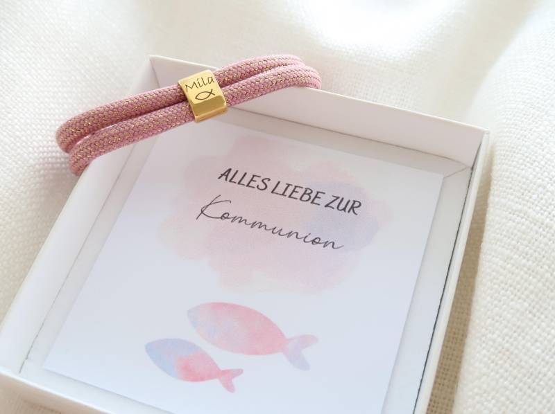 Armband Mit Gravur - Glitzer Segeltau Namensarmband- Geschenk Taufe Kommunion Konfirmation Einschulung von EveundLyn