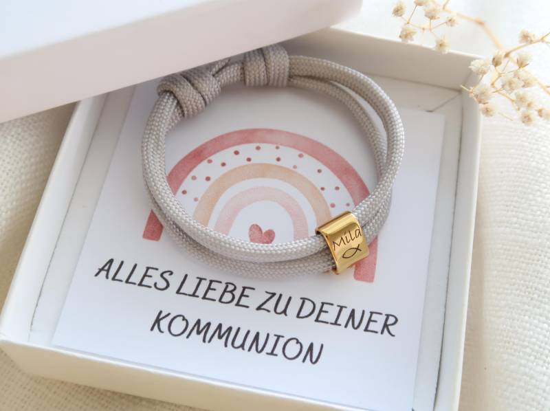 Armband Mit Gravur - Namensarmband Segeltau Geschenk Taufe Kommunion Konfirmation von EveundLyn