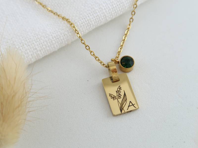 Geburtsblumen Kette Personalisierbar Mit Geburtsstein - Halskette Aus Edelstahl in Silber Oder 18K Vergoldet Weihnachtsgeschenk von EveundLyn