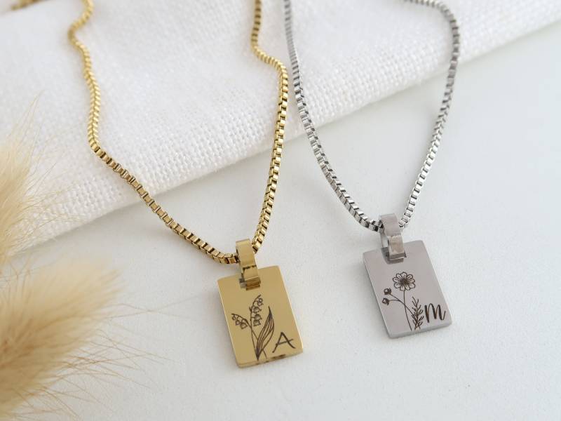Geburtsblumen Kette Personalisierbar Mit Geburtsstein - Halskette Aus Edelstahl in Silber Oder 18K Vergoldet Weihnachtsgeschenk von EveundLyn