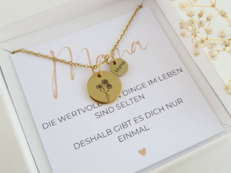 Geburtsblumenkette - Geburtsstein Halskette Personalisierte Kette Gravierte Edelstahl in Gold, Rosé Und Silber von EveundLyn