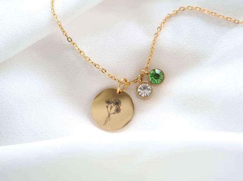 Geburtsblumenkette - Geburtsstein Halskette Personalisierte Kette Gravierte Edelstahl in Gold, Rosé Und Silber von EveundLyn