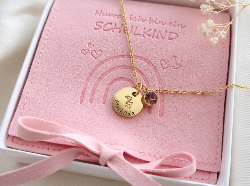 Halskette Kinder - Geburtsstein Namenskette Geschenk Für Kind Geburtstagsgeschenke Geschenk-Set von EveundLyn
