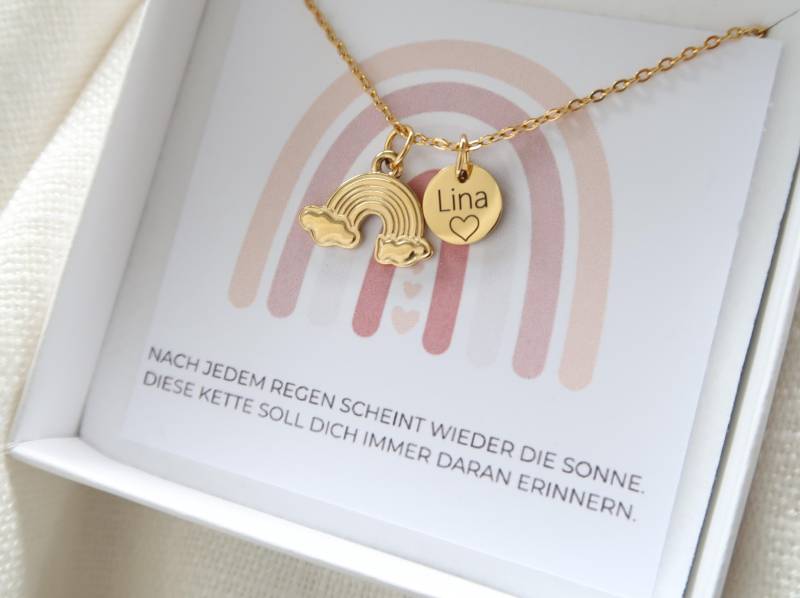 Halskette "Regenbogen" - Personalisierte Kette Edelstahlkette Geschenk Kommunion Taufe Glücksbringer Mutmacher von EveundLyn