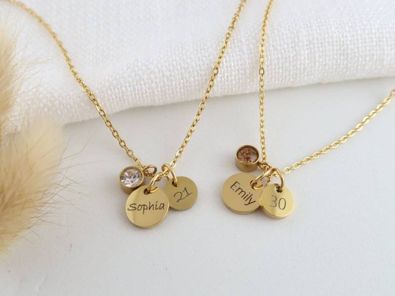 Personalisierte Geburtstagskette - Namenskette Geburtsstein Halskette Geburtstagsgeschenk- Geschenk Für Sie von EveundLyn