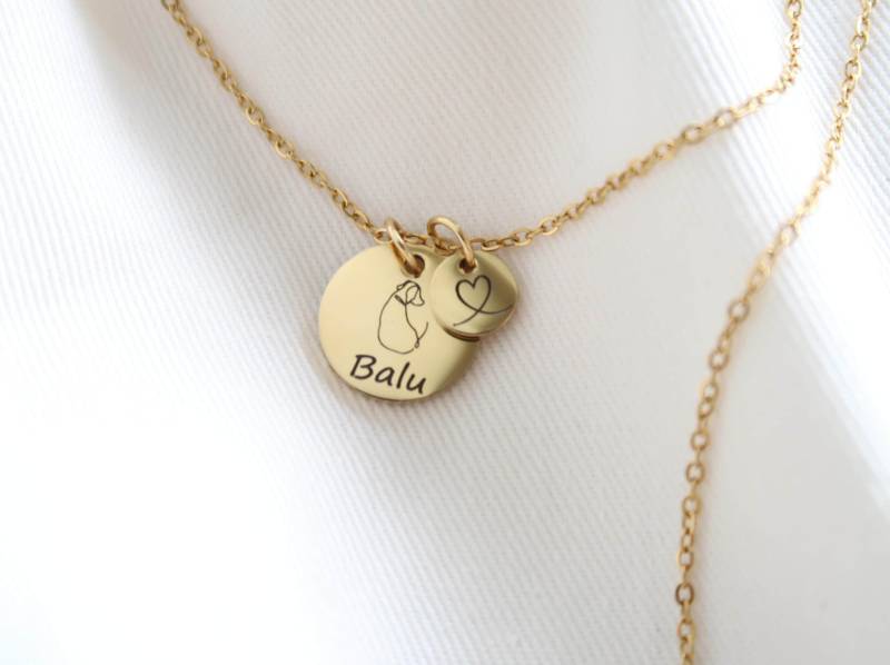 Personalisierte Kette Hund Und Namensgravur Aus Edelstahl in Silber Oder 18K Vergoldet - Personalisiertes Weihnachtsgeschenk von EveundLyn