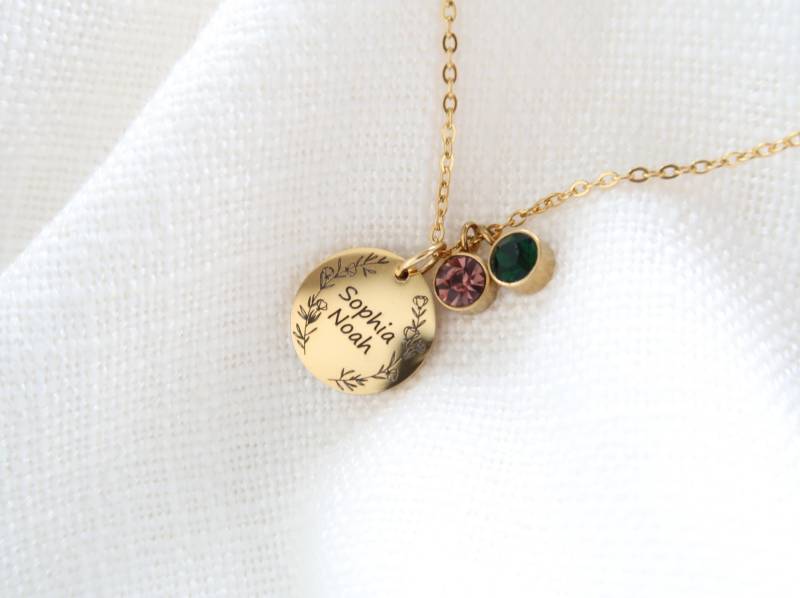 Personalisierte Namenskette Mit Geburtsstein - Kette Aus Edelstahl in Silber Oder 18K Vergoldet Personalisiertes Weihnachtsgeschenk von EveundLyn