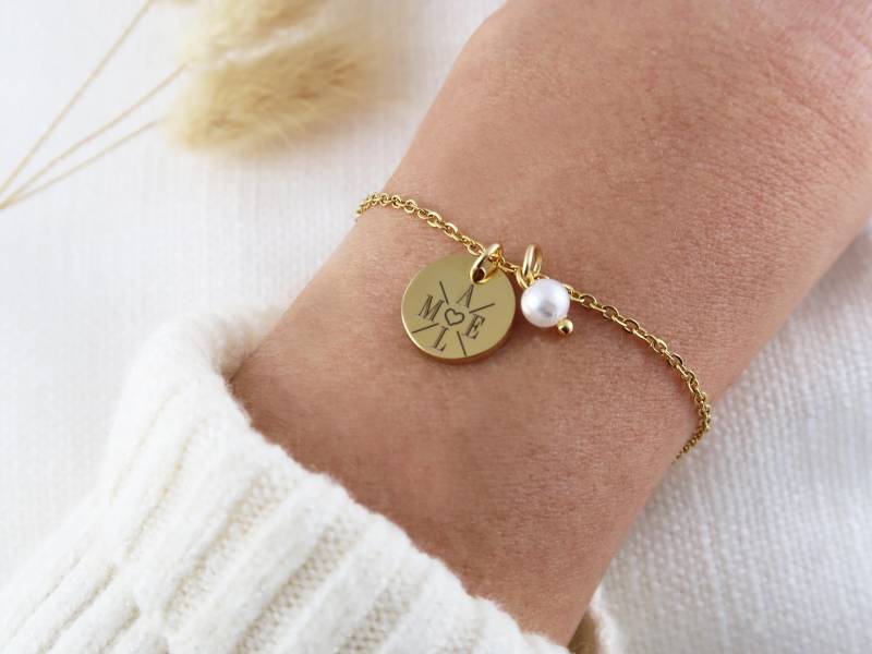 Personalisiertes Perlen Armband - Armkette Mit Gravur Anhänger Personalisiertes Geschenk von EveundLyn