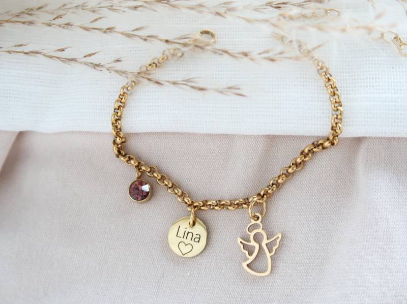 Schutzengel Armband - Geburtsstein-Armband Mit Gravur Geschenk Konfirmation Kommunion von EveundLyn