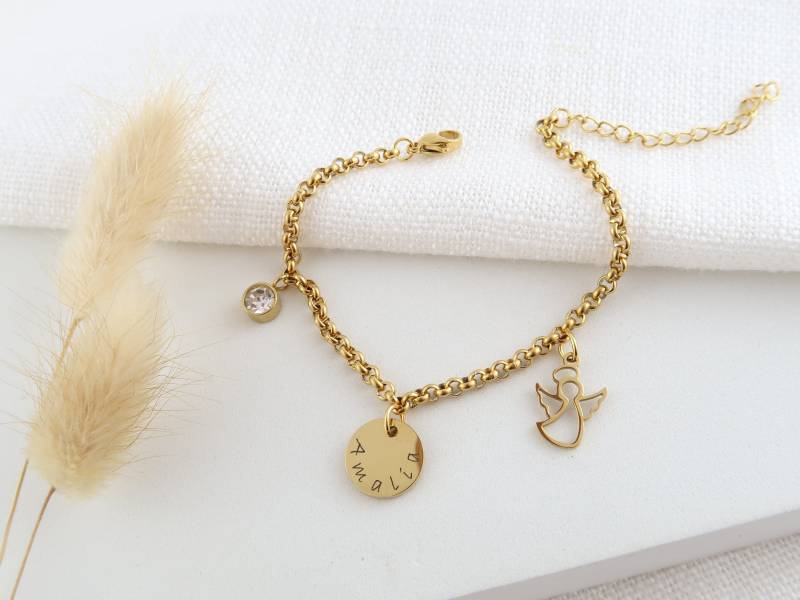 Schutzengel Armband - Geburtsstein-Armband Mit Gravur Geschenk Konfirmation Kommunion von EveundLyn