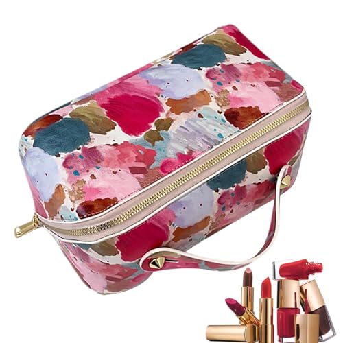 EviKoo Tragbarer Kulturbeutel - Make-up-Tasche aus PU-Leder mit Reißverschluss für Damen, Make-up-Pinsel-Organizer | Schönes Muster, tragbar, Make-up-Pinsel-Organizer für Toilettenartikel von EviKoo