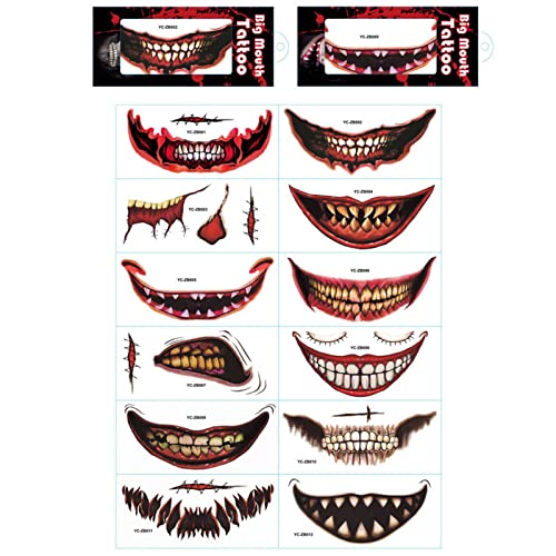 Temporäre Halloween-Gesichtstattoos-Sets, 12 Stück, Halloween-Streich-Make-up, Temporäres Tatto, Halloween-Gesichts-Körper-Make-up, Wasserfester, Realistischer Aufkleber Für Narbenwunden von EviKoo