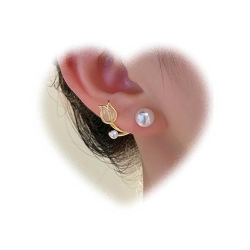 Eviarli Bohemian Blume Perle Mantel Ohrringe Vintage Perle Ohrringe Mondstein BlumeOhrringe Golden PerleOhrringe Fashion TulpeOhrringe Damen Schmuck von Eviarli