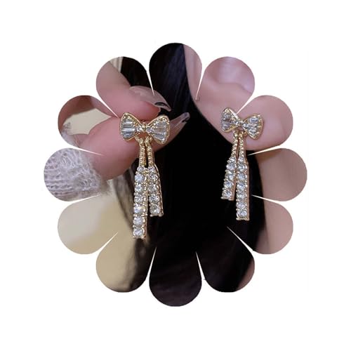 Eviarli Bohemian Kristall Schleife Ohrringe Strass Streifen Ohrringe Gold SchleifeOhrringe Zircon StreifenOhrringe Mode GlänzendeOhrringe Braut HochzeitOhrringe Damen Schmuck von Eviarli