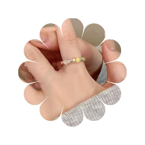 Eviarli Bohemian Kristallperlen Stretch Ring Perlen Stapelbar Ring Silberperlen Stretch FingerRing Regenbogen Perlen StretchRing Handgefertigte Stapelringe für Damen Schmuck von Eviarli