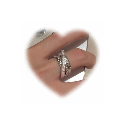 Eviarli Bohemian Layered Crystal Ring Strass Knöchel Ring Silber StapelingRing Zircon Offener Fingerring Glitzernde Verstellbare Ringe Damenschmuck (Silber) von Eviarli