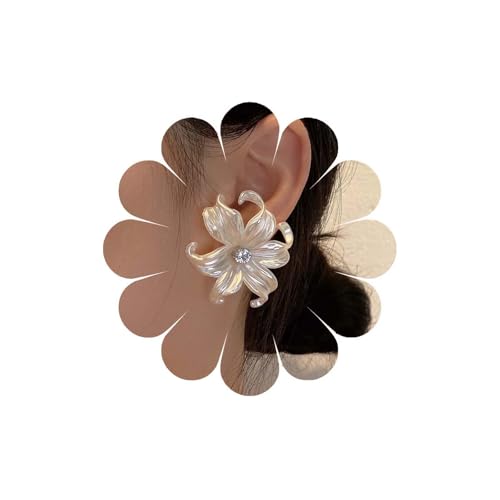 Eviarli Bohemian Perlen Blumen Jacke Ohrringe Weiße Blumen Ohrringe 3D BlumenOhrringe Mode Lilien BlumenOhrringe Blumen Hochzeitsohrringe Damen Schmuck von Eviarli
