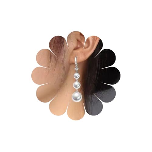 Eviarli Bohemian Perlen Hoop Ohrringe Perlen Anhänger Ohrringe Vintage Perlen HoopOhrringe Silber Perlen PerlenOhrringe Mode Schmuck für Damen und Teenager (Drei Perlen) von Eviarli