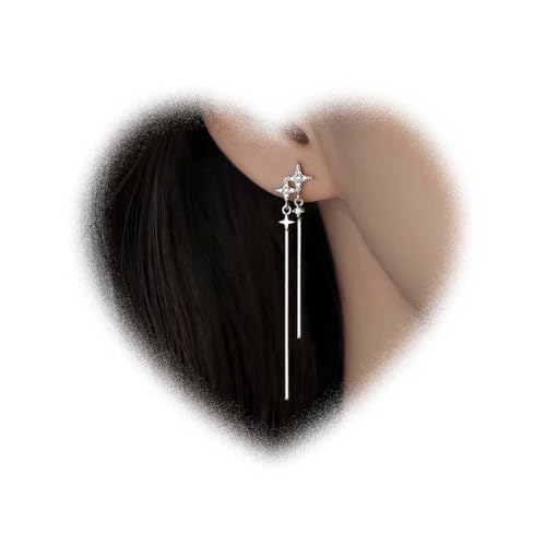 Eviarli Bohemian Stern Quaste Kette Ohrringe Kristall Stern Kette Ohrringe Silber SternOhrringe Vintage Lange Kette DropOhrringe Asymmetrische Zirkon SternOhrringe Damen Schmuck von Eviarli