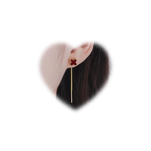 Eviarli Bohemian Vierblättrige Kleeblatt Ohrringe Rot Kleeblatt Ohrringe Stringer DropOhrringe Gold Linear DropOhrringe Schmuck für Damen und Teenager (Rot) von Eviarli