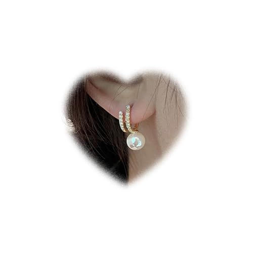Eviarli Bohemian Weiße Perlen Drop Ohrringe Kristall Klaue Ohrringe Klaue ManschettenOhrringe Silber C FormOhrringe SchmuckOhrringe für Damen und Teenager (Weiße Perlen) von Eviarli