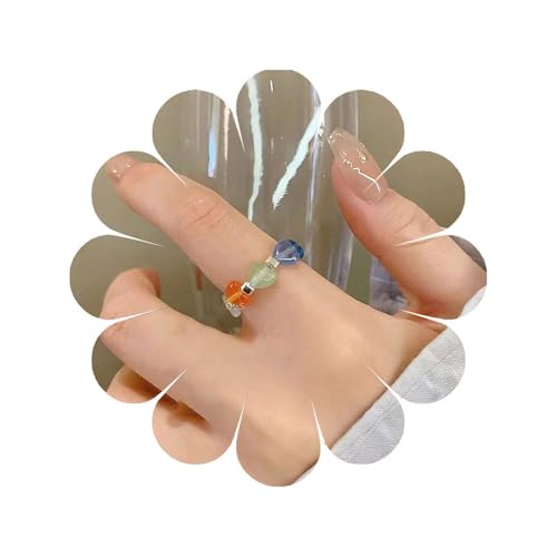 Eviarli Boho Love Herz Ring Kristall Herz Stretch Ring Perlen StapelbarRing Silber Perlen Stretch FingerRing Regenbogen Handgefertigte Stapelring Schmuck für Frauen Eviarli Boho Love Herz Ring Kristall Herz Stretch Ring Perlen StapelbarRing Silber Perlen Stretch FingerRing Regenbogen Handgefertigte Stapelring Schmuck für Frauen von Eviarli
