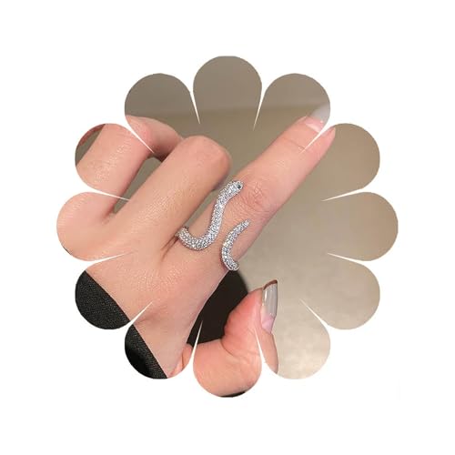 Eviarli Gothic Kristall Schlange Ring Silber Schlange Knöchel Ring Zircon Schlange Offener FingerRing Strass Schlange Stapelring Punk Verstellbarer Reptilienring Damen Schmuck von Eviarli