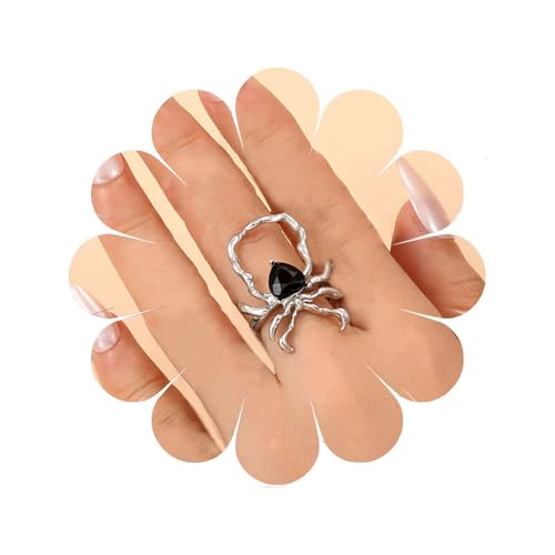 Eviarli Gothic Spinne Ring Spinne Knöchel Ring Silber Spinne Stapelring Cool FingerRing Halloween VerstellbarerRing Hip Hop CosplayRing Damen Schmuck von Eviarli